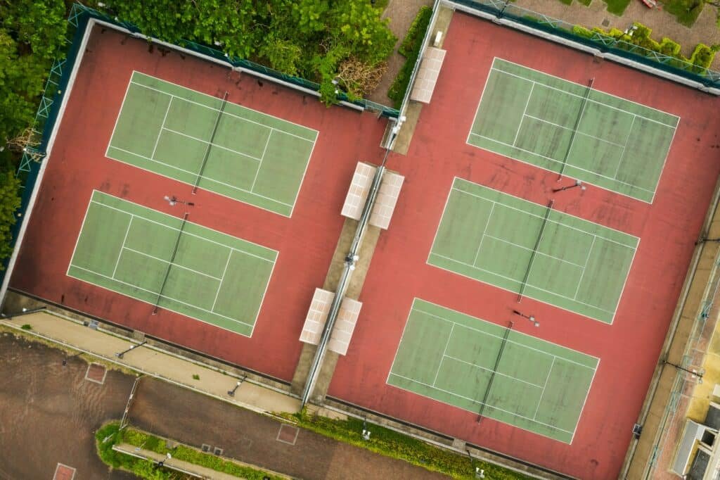 Aerial view of tennis court