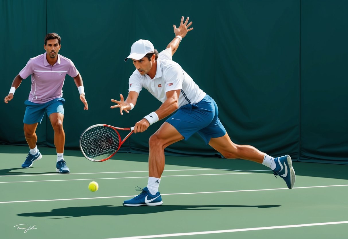 Ein Tennisspieler, der einen überraschenden Stopfschlag ausführt und seinen Gegner auf dem falschen Fuß erwischt.