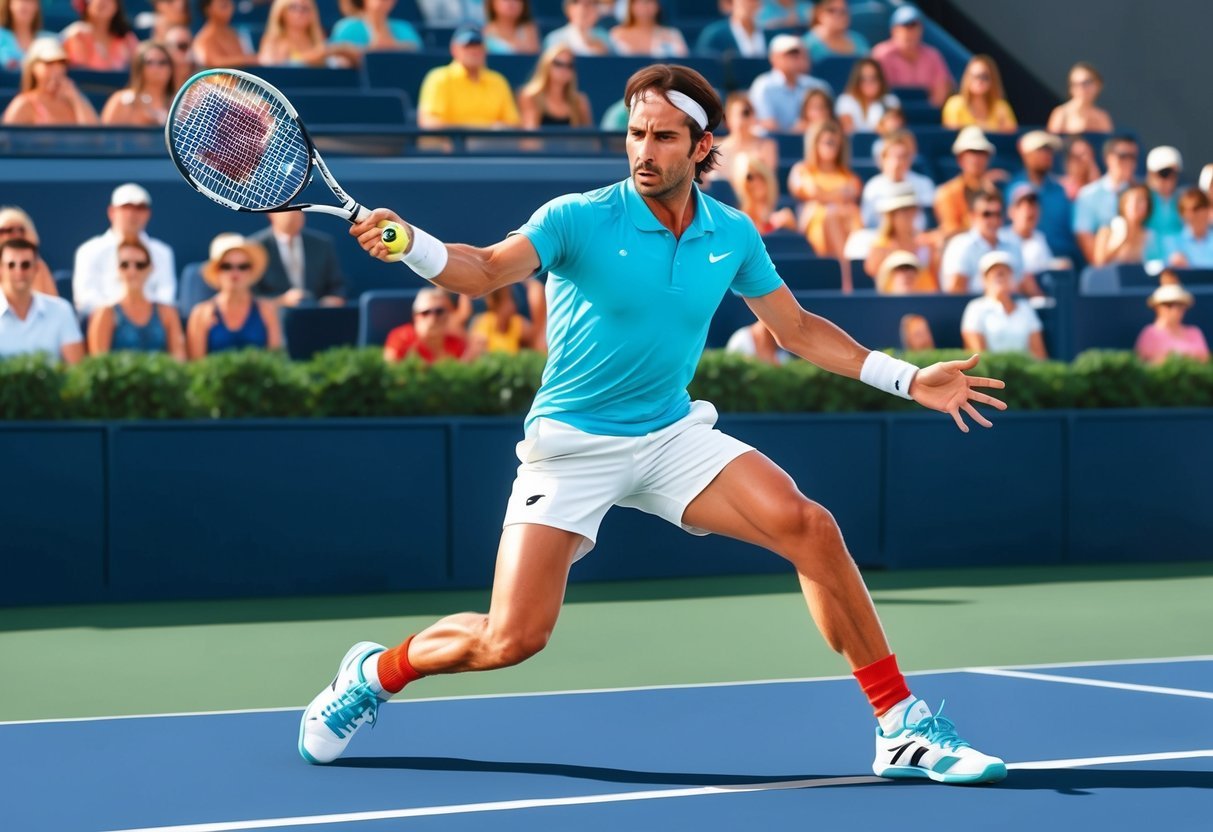 Ein Tennisspieler führt während eines Spiels einen speziellen Überraschungsangriff aus.