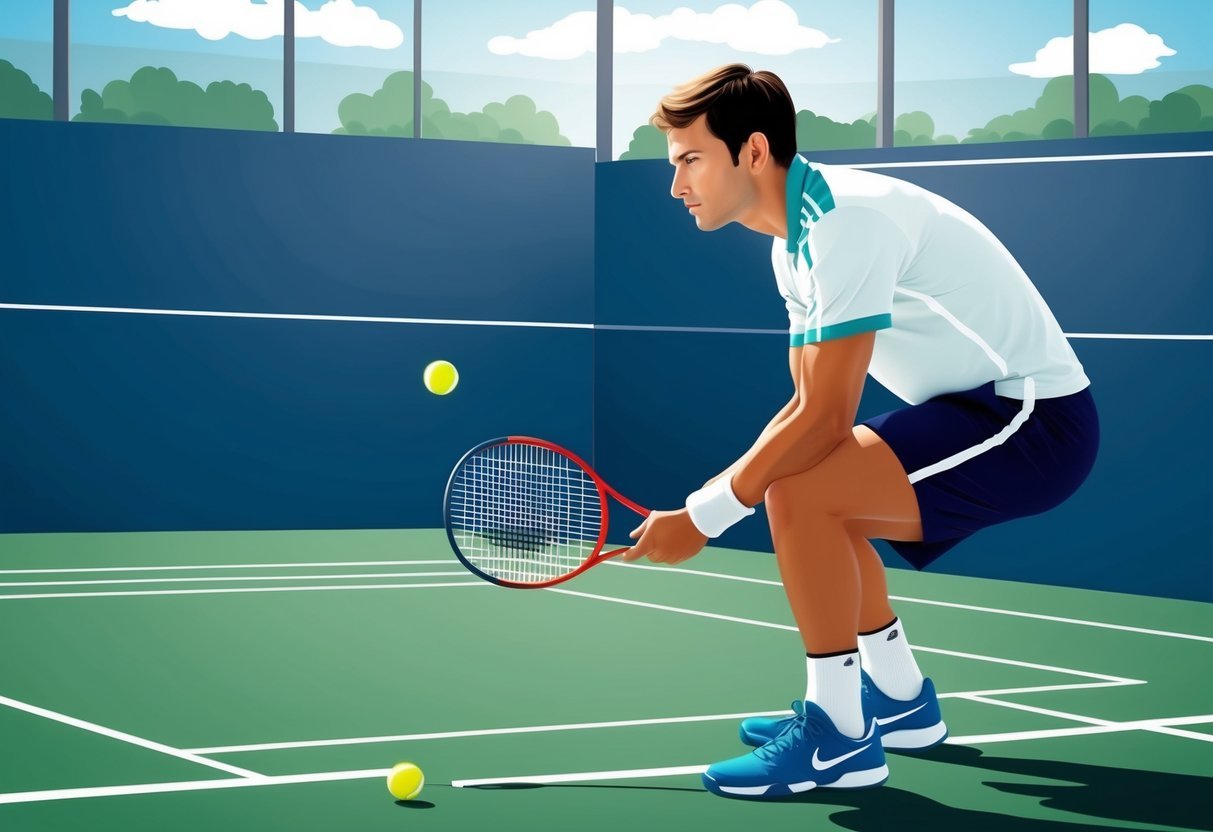 Ein Tennisspieler visualisiert seine Schläge und übt während eines Spiels eine tiefe Konzentration auf dem Platz, indem er mentale Trainingsmethoden anwendet, um einen Wettbewerbsvorteil zu erlangen.