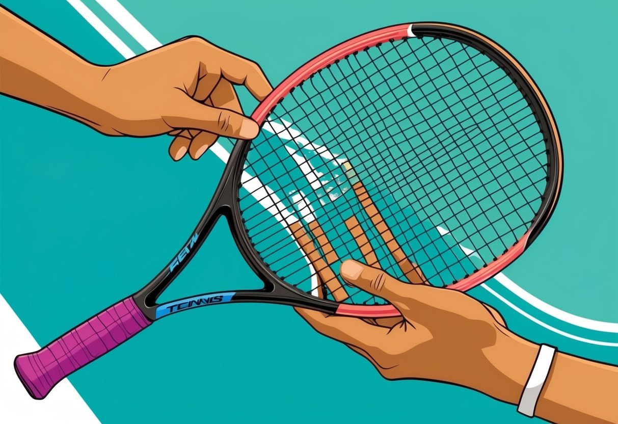 Ein Tennisschläger, der sorgfältig ausgewählt und an den individuellen Stil und die Technik des Spielers angepasst wird.